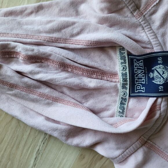 Retired 2009 Love Pink Lightweight Zip Up Hoodie Cotton Blend Pale Pink Blue XS - Picture 5 of 9